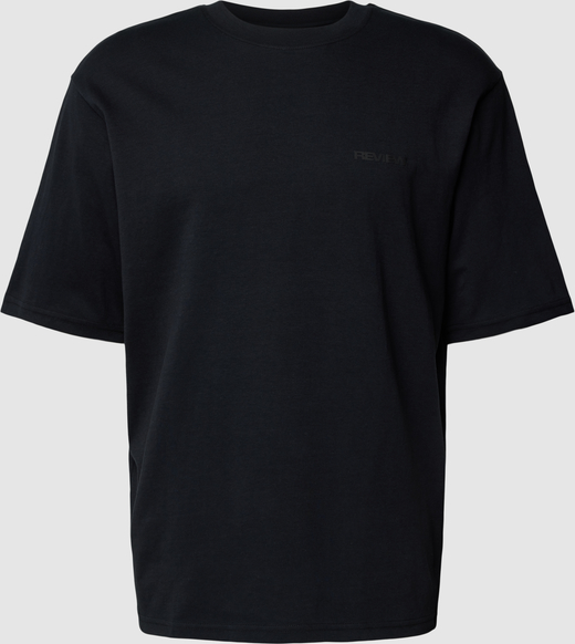 Czarny t-shirt Review z bawełny w stylu casual z krótkim rękawem