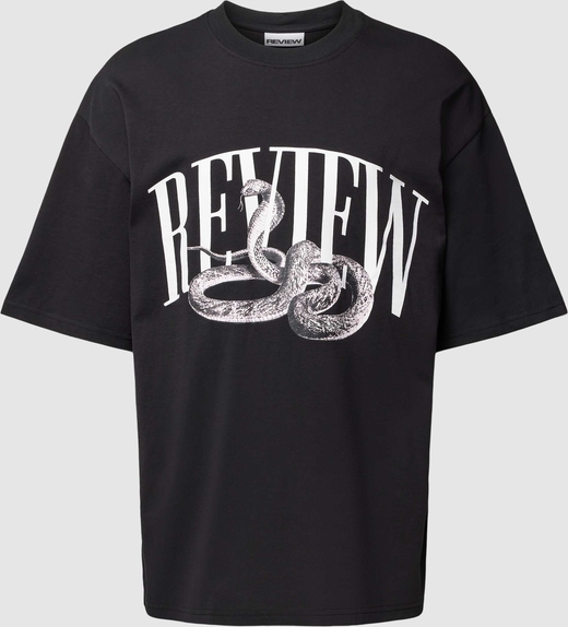 Czarny t-shirt Review z bawełny z nadrukiem w młodzieżowym stylu