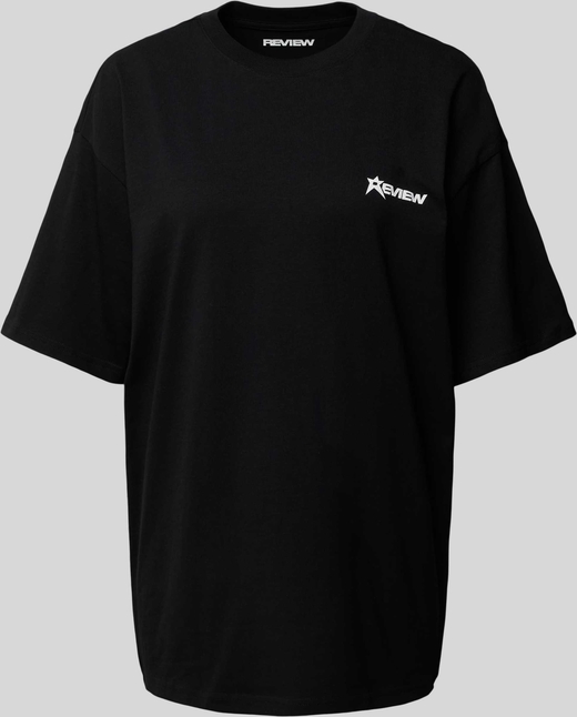 Czarny t-shirt Review z bawełny z okrągłym dekoltem w stylu casual