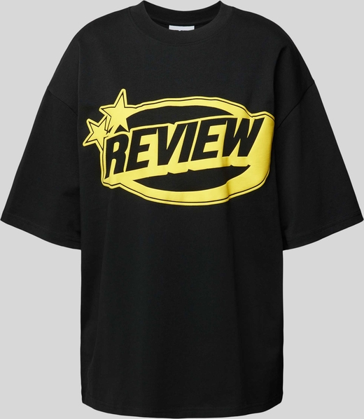 Czarny t-shirt Review z krótkim rękawem z okrągłym dekoltem w młodzieżowym stylu