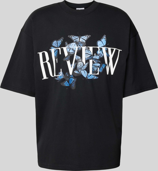 Czarny t-shirt Review z nadrukiem