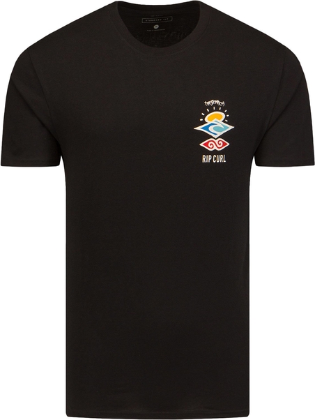 Czarny t-shirt Rip Curl w młodzieżowym stylu z krótkim rękawem z nadrukiem