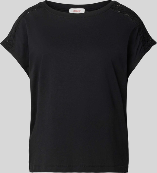 Czarny t-shirt S.Oliver w stylu casual z krótkim rękawem z bawełny