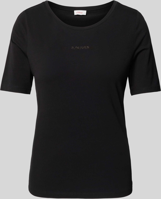 Czarny t-shirt S.Oliver z bawełny w stylu casual z krótkim rękawem