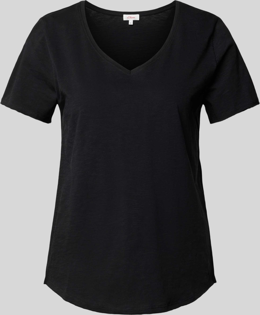 Czarny t-shirt S.Oliver z bawełny z dekoltem w kształcie litery v w stylu casual