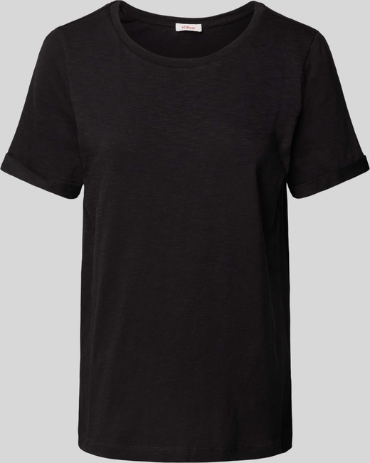 Czarny t-shirt S.Oliver z okrągłym dekoltem w stylu casual z krótkim rękawem