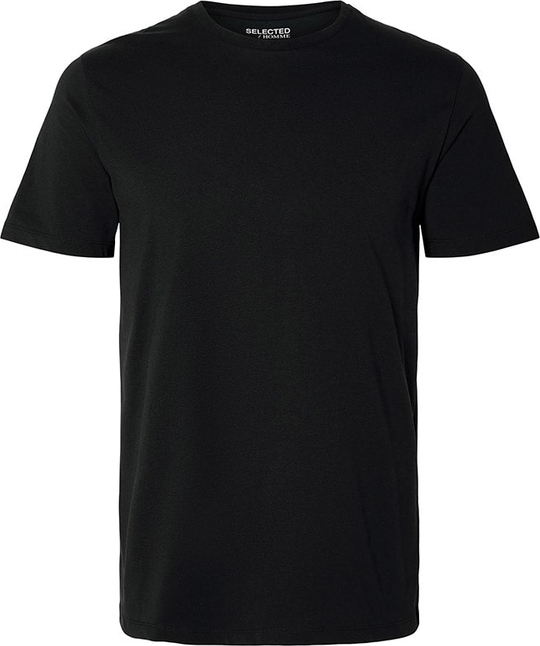 Czarny t-shirt Selected Homme z bawełny z krótkim rękawem w stylu casual