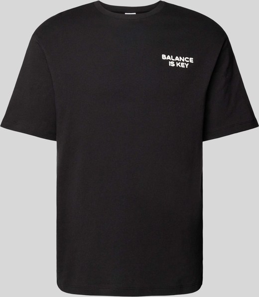 Czarny t-shirt Selected Homme z nadrukiem w stylu casual z bawełny