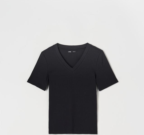 Czarny t-shirt Sinsay w stylu casual z krótkim rękawem