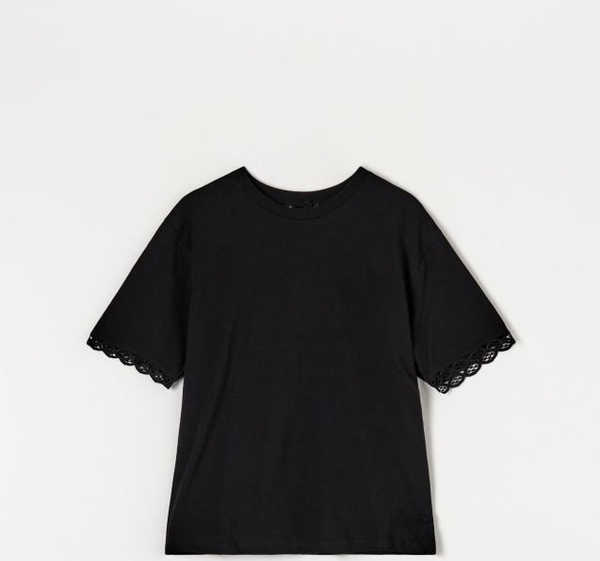 Czarny t-shirt Sinsay z krótkim rękawem w stylu casual z bawełny