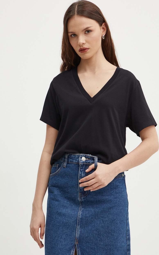 Czarny t-shirt Sisley w stylu casual