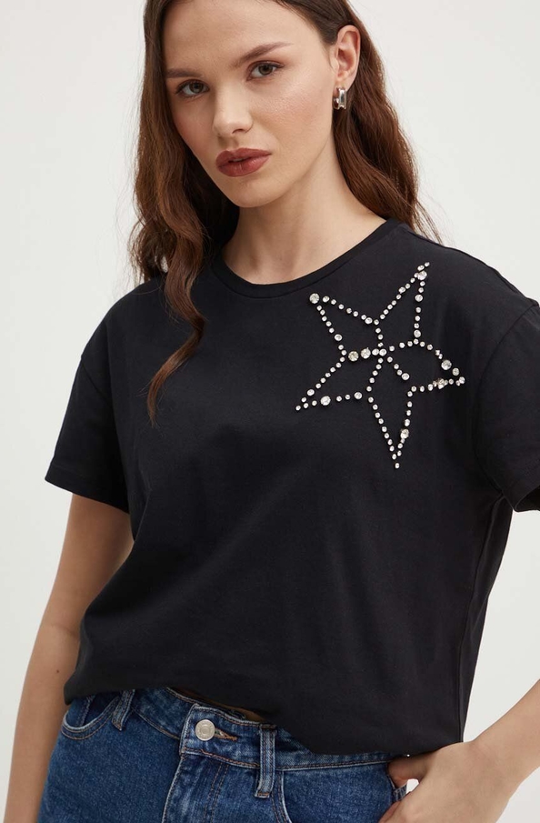Czarny t-shirt Sisley z bawełny w młodzieżowym stylu z okrągłym dekoltem
