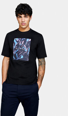 Czarny t-shirt Sisley z nadrukiem z krótkim rękawem