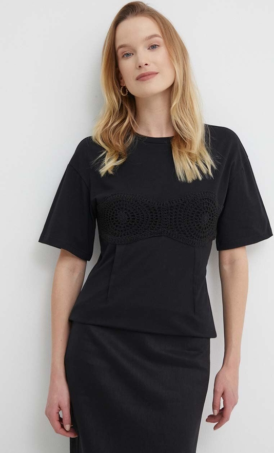 Czarny t-shirt Sisley z okrągłym dekoltem