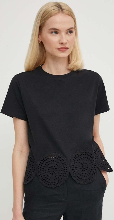 Czarny t-shirt Sisley z okrągłym dekoltem