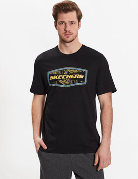 Czarny t-shirt Skechers w młodzieżowym stylu z krótkim rękawem