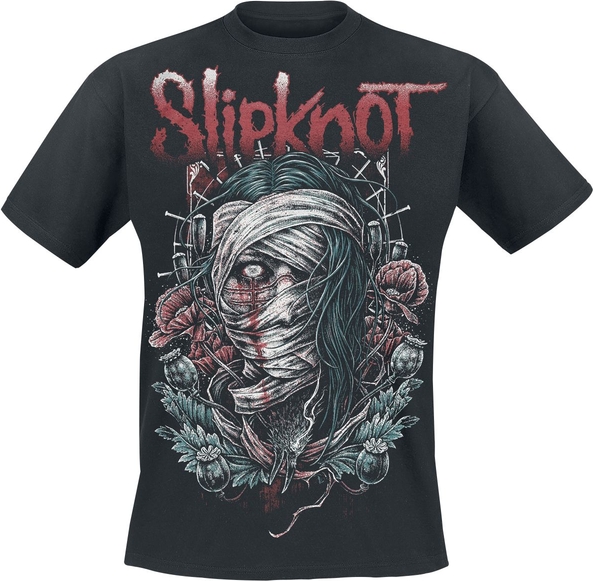 Czarny t-shirt Slipknot w młodzieżowym stylu z krótkim rękawem z bawełny