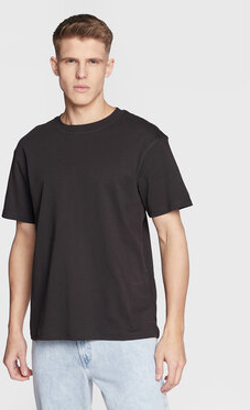 Czarny t-shirt Solid w stylu casual