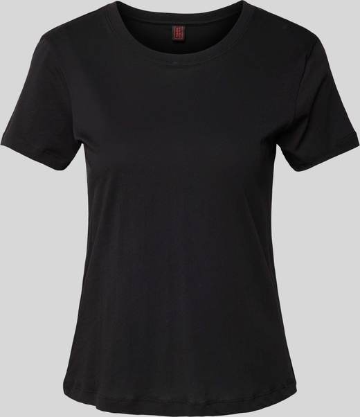Czarny t-shirt Stefanel z bawełny z krótkim rękawem w stylu casual