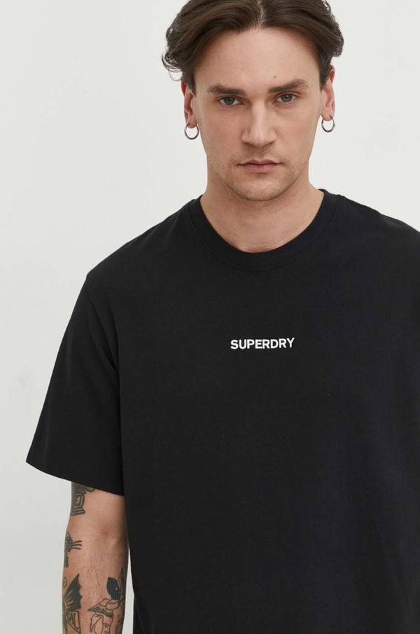 Czarny t-shirt Superdry z krótkim rękawem z bawełny