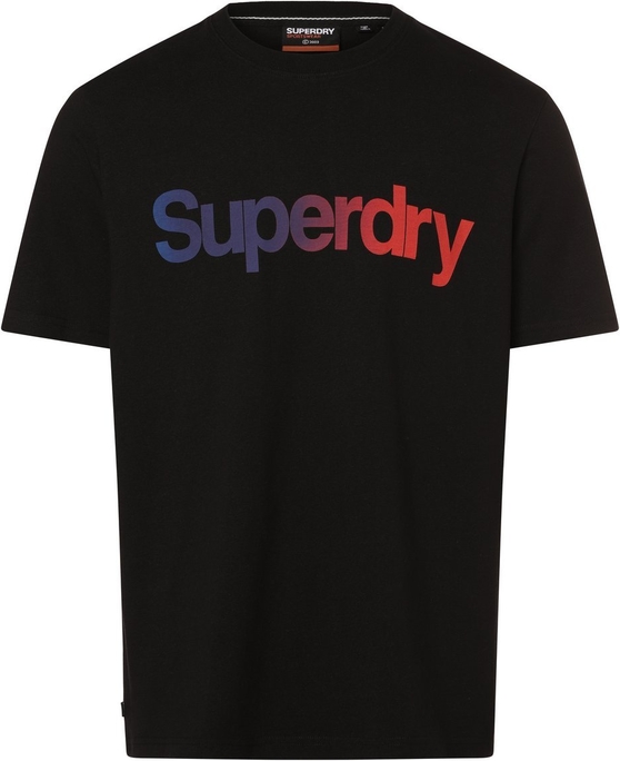 Czarny t-shirt Superdry z nadrukiem z bawełny z krótkim rękawem