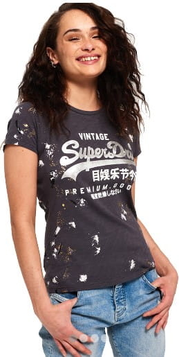 Czarny t-shirt Superdry z okrągłym dekoltem z krótkim rękawem