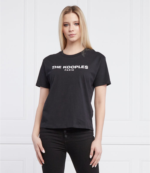 Czarny t-shirt The Kooples w młodzieżowym stylu z krótkim rękawem