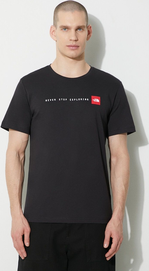 Czarny t-shirt The North Face w sportowym stylu z bawełny z nadrukiem