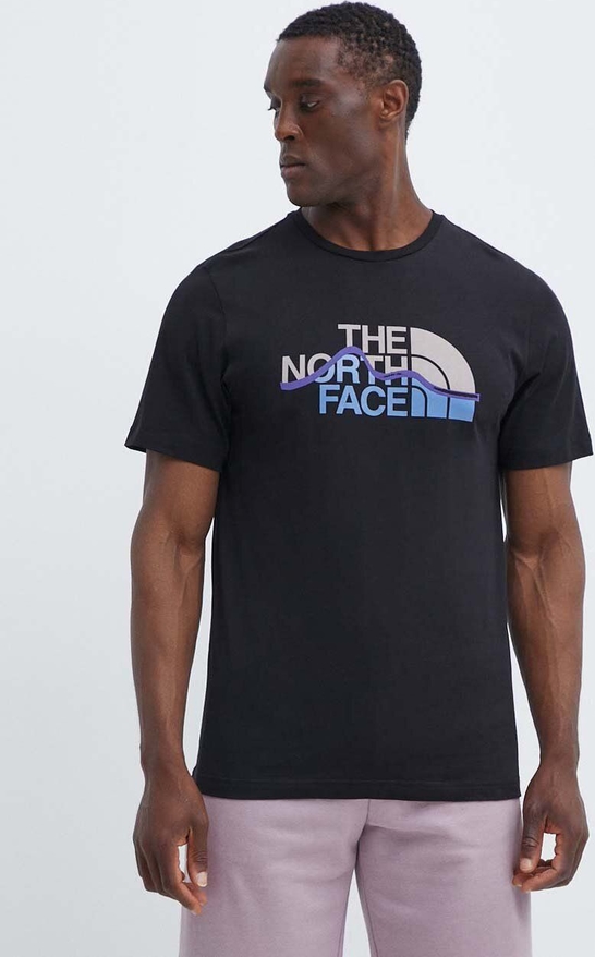 Czarny t-shirt The North Face w sportowym stylu z krótkim rękawem z bawełny