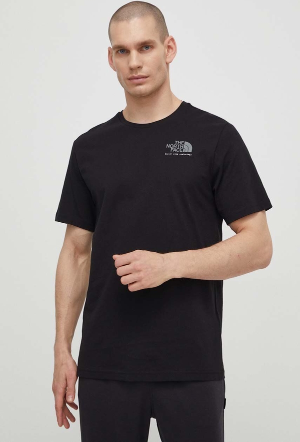 Czarny t-shirt The North Face z krótkim rękawem w sportowym stylu z bawełny