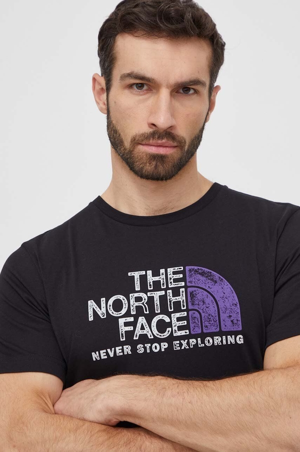 Czarny t-shirt The North Face z krótkim rękawem z nadrukiem