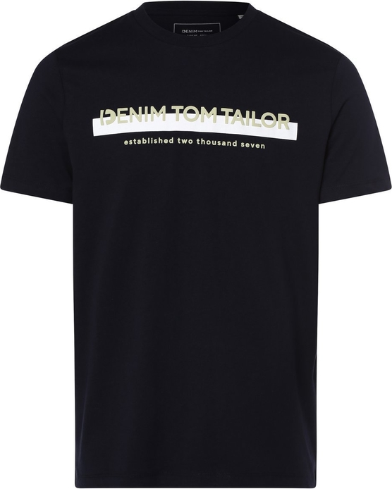 Czarny t-shirt Tom Tailor Denim w młodzieżowym stylu z nadrukiem