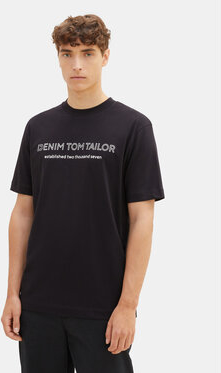 Czarny t-shirt Tom Tailor Denim z krótkim rękawem w młodzieżowym stylu
