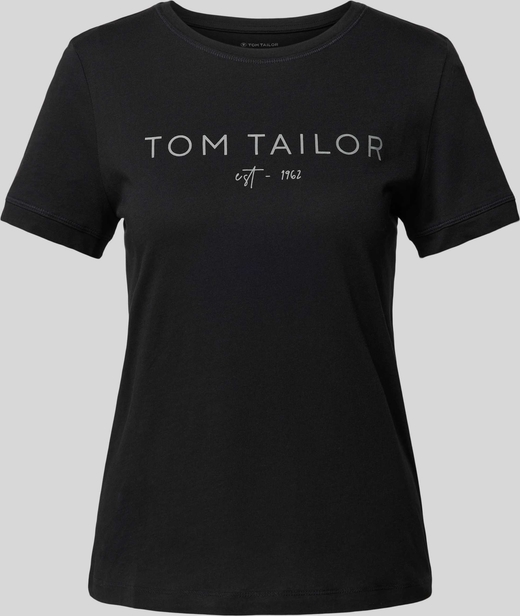 Czarny t-shirt Tom Tailor z bawełny w młodzieżowym stylu