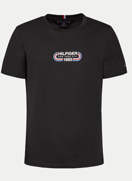 Czarny t-shirt Tommy Hilfiger w młodzieżowym stylu z krótkim rękawem