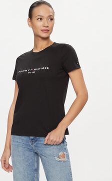 Czarny t-shirt Tommy Hilfiger w młodzieżowym stylu z okrągłym dekoltem