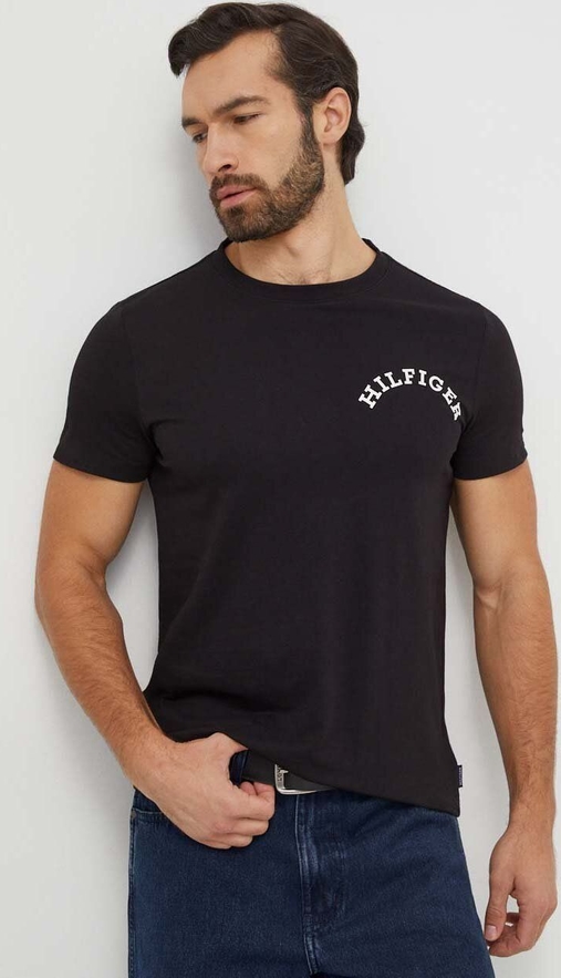 Czarny t-shirt Tommy Hilfiger z bawełny z nadrukiem w stylu casual