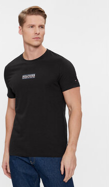 Czarny t-shirt Tommy Hilfiger z krótkim rękawem w stylu casual