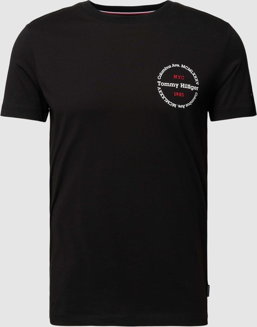 Czarny t-shirt Tommy Hilfiger z krótkim rękawem z bawełny z nadrukiem