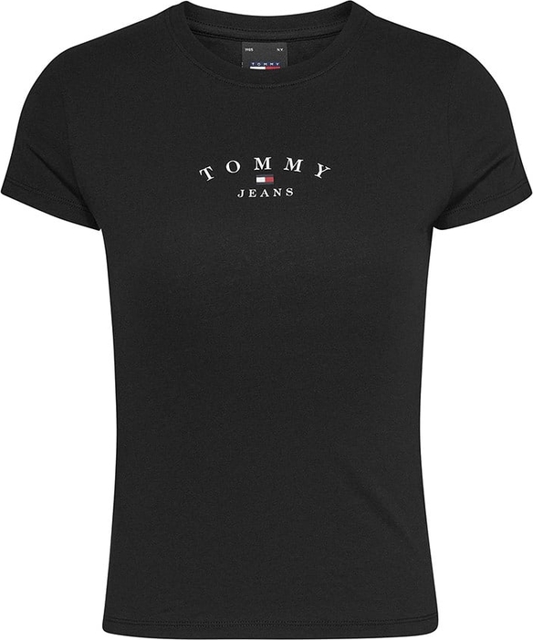 Czarny t-shirt Tommy Hilfiger z okrągłym dekoltem z krótkim rękawem z bawełny