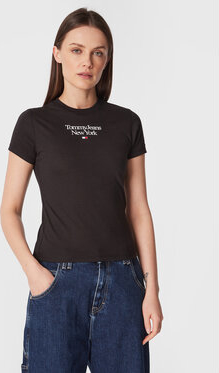 Czarny t-shirt Tommy Jeans w stylu casual z okrągłym dekoltem