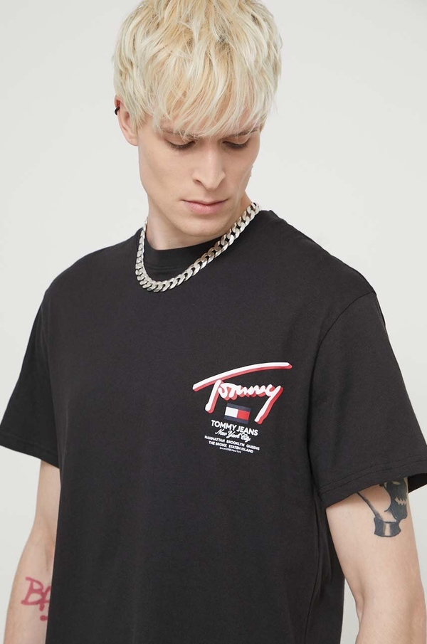 Czarny t-shirt Tommy Jeans z bawełny w młodzieżowym stylu