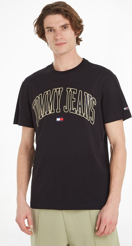 Czarny t-shirt Tommy Jeans z bawełny z krótkim rękawem
