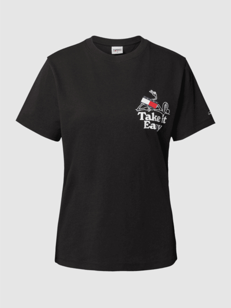 Czarny t-shirt Tommy Jeans z bawełny z okrągłym dekoltem
