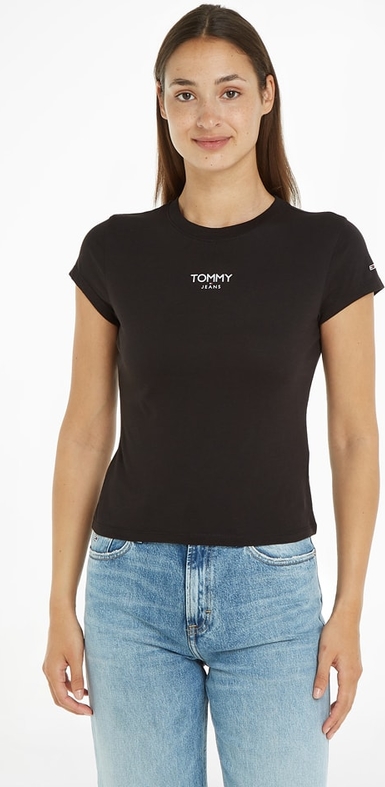 Czarny t-shirt Tommy Jeans z krótkim rękawem z okrągłym dekoltem