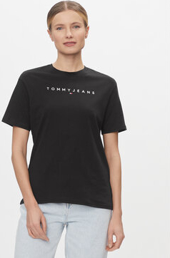 Czarny t-shirt Tommy Jeans z okrągłym dekoltem w młodzieżowym stylu