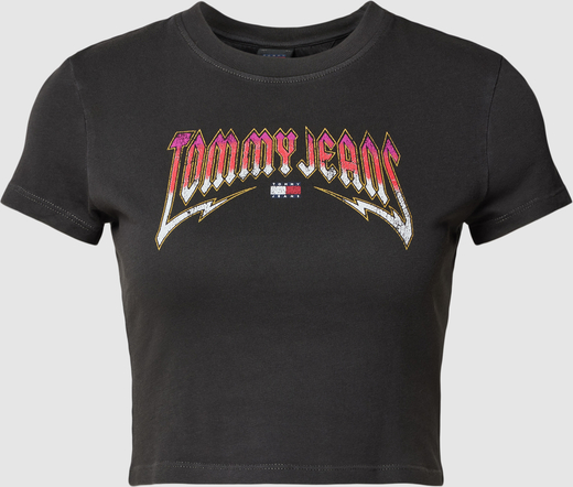 Czarny t-shirt Tommy Jeans z okrągłym dekoltem z bawełny w młodzieżowym stylu