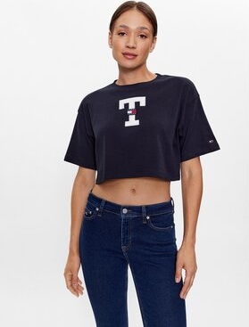 Czarny t-shirt Tommy Jeans z okrągłym dekoltem z krótkim rękawem w młodzieżowym stylu