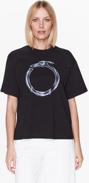 Czarny t-shirt Trussardi z okrągłym dekoltem z nadrukiem z krótkim rękawem