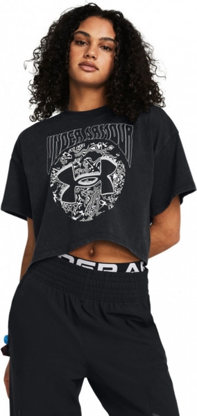 Czarny t-shirt Under Armour w sportowym stylu z bawełny z okrągłym dekoltem